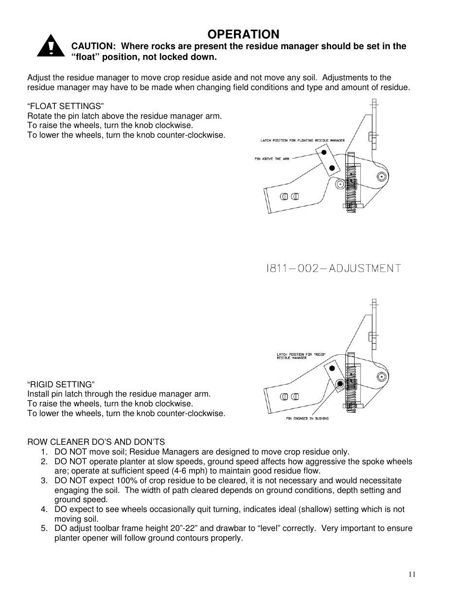 Operation | Yetter 2967-064 Residue Manager User Manual | Page 11 / 24