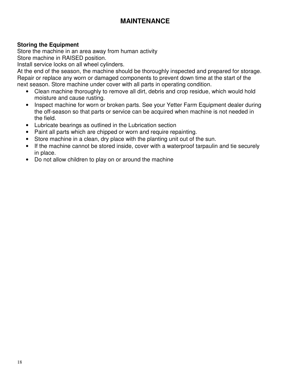Maintenance | Yetter 2967-064 Residue Manager User Manual | Page 18 / 24