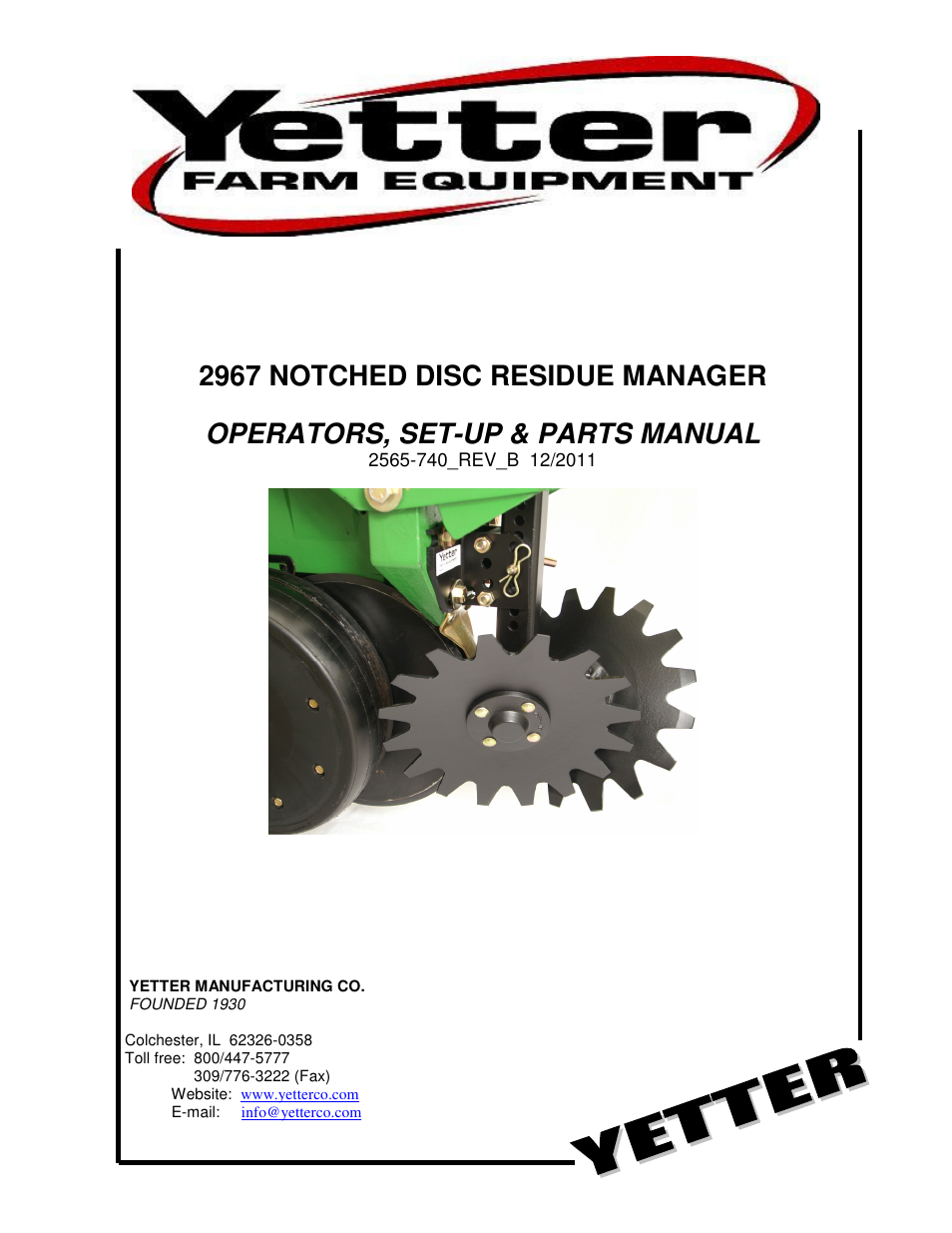 Yetter 2967 Notched Disc Residue Manager User Manual | 24 pages
