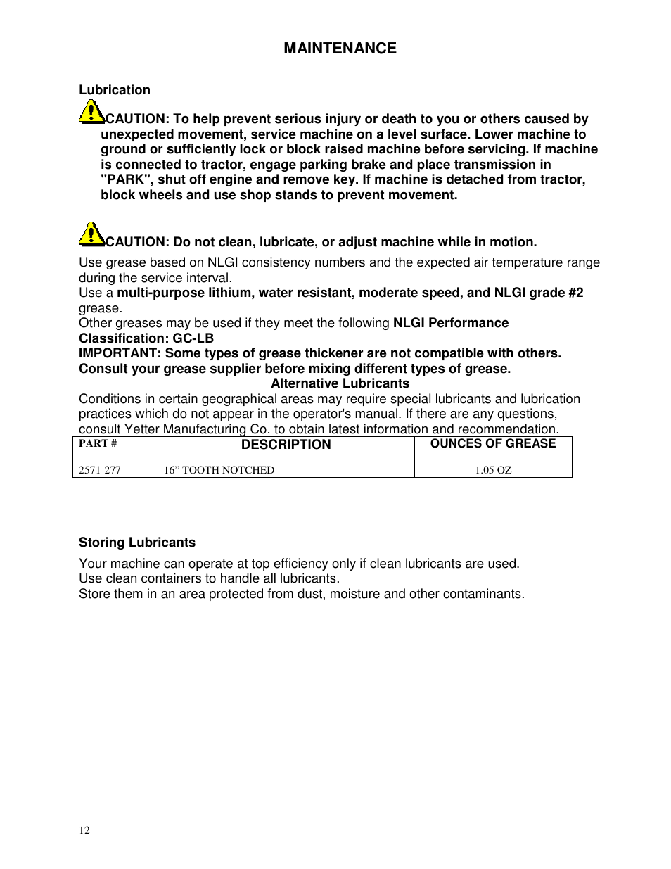 Maintenance | Yetter 2967 Notched Disc Residue Manager User Manual | Page 12 / 24