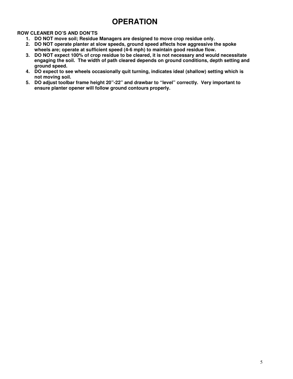 Operation | Yetter 2967-002 Single Wheel Residue Manager for Twin row User Manual | Page 5 / 18