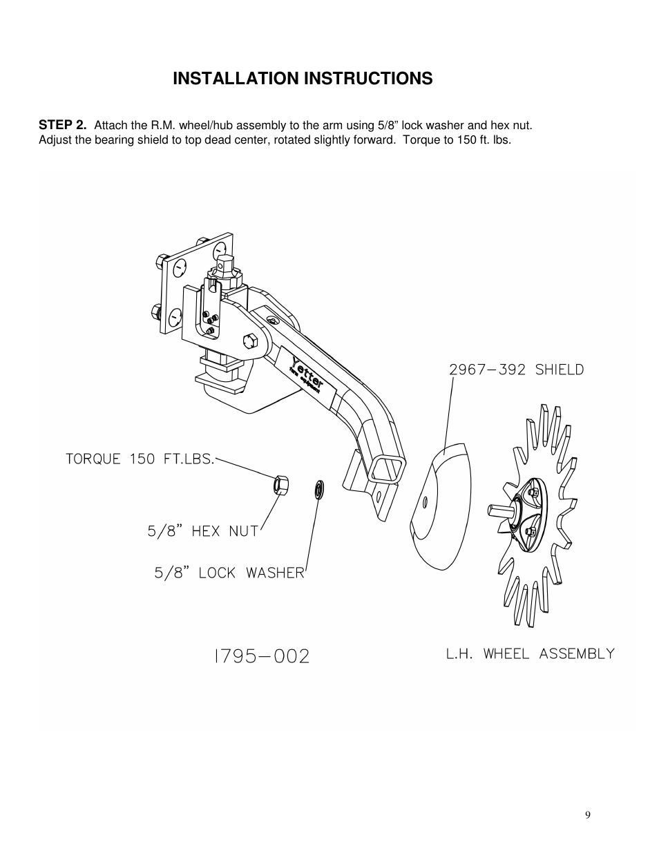Installation instructions | Yetter 2967-002 Single Wheel Residue Manager for Twin row User Manual | Page 9 / 18