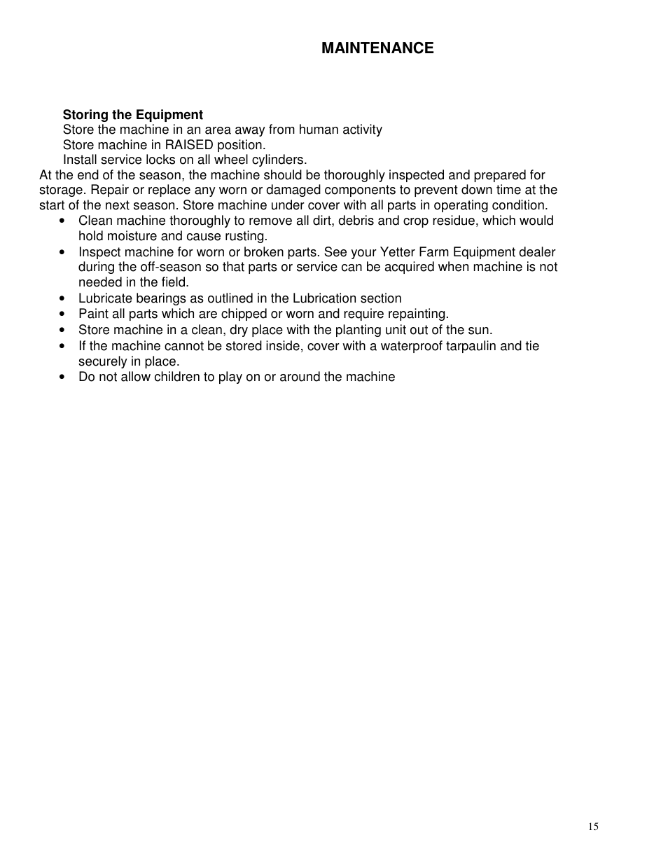 Maintenance | Yetter 2967-003 Single Wheel Residue Manager For Monosem Planter User Manual | Page 15 / 18