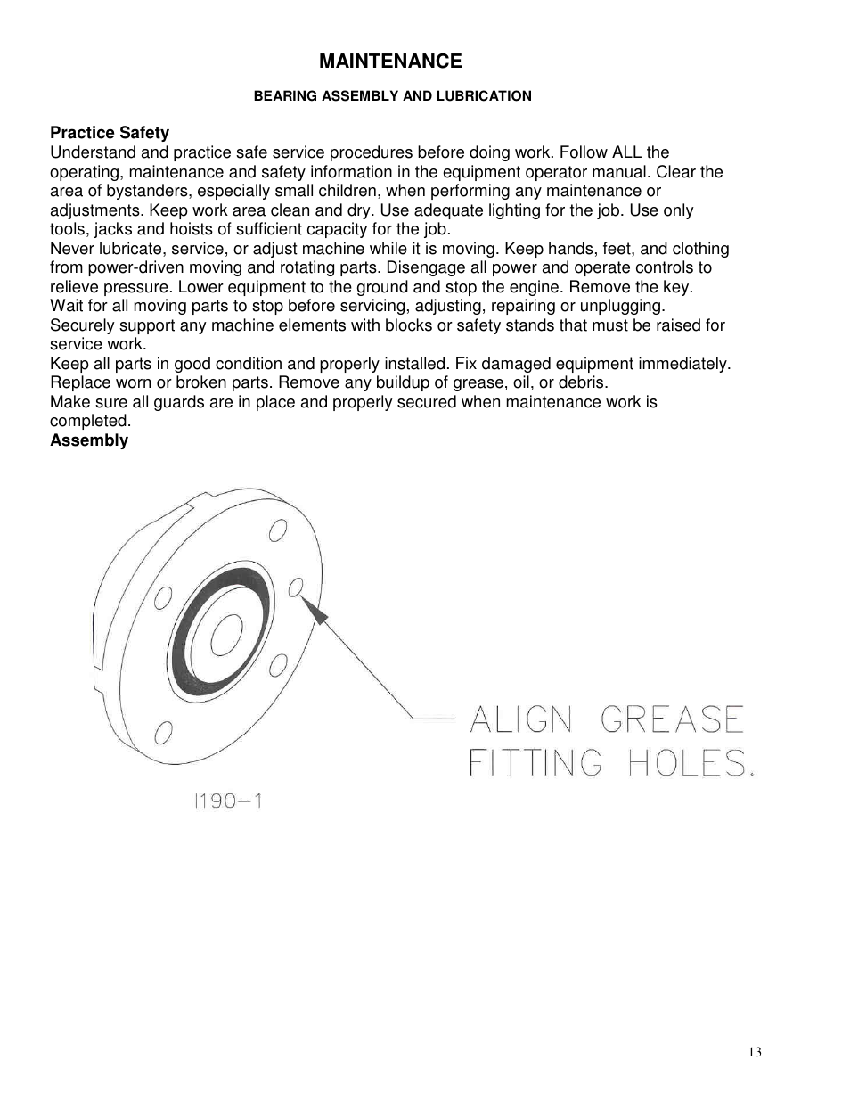 Maintenance | Yetter 2967-014 TITAN Series Narrow Row Short U.N.T. Residue Manager User Manual | Page 13 / 24