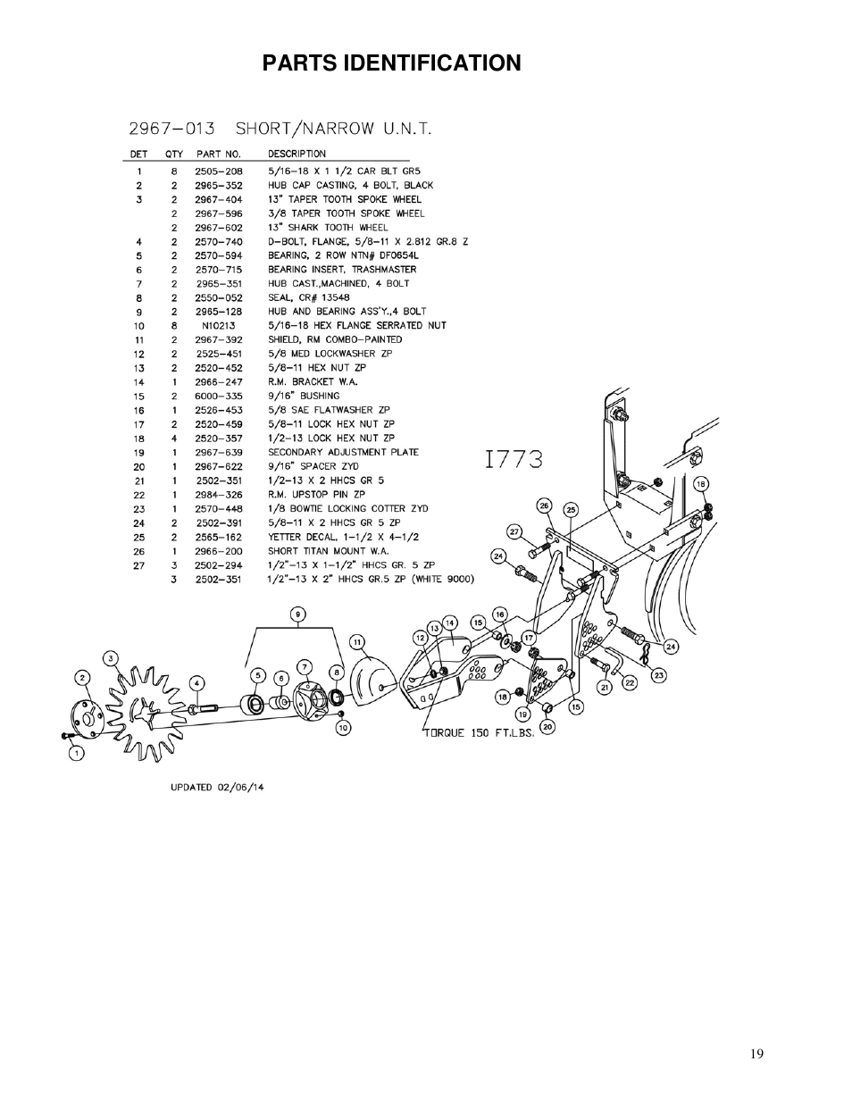 Parts identification | Yetter 2967-014 TITAN Series Narrow Row Short U.N.T. Residue Manager User Manual | Page 19 / 24