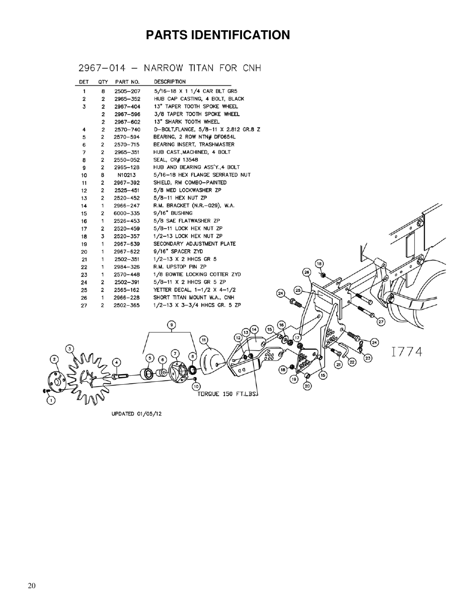 Parts identification | Yetter 2967-014 TITAN Series Narrow Row Short U.N.T. Residue Manager User Manual | Page 20 / 24