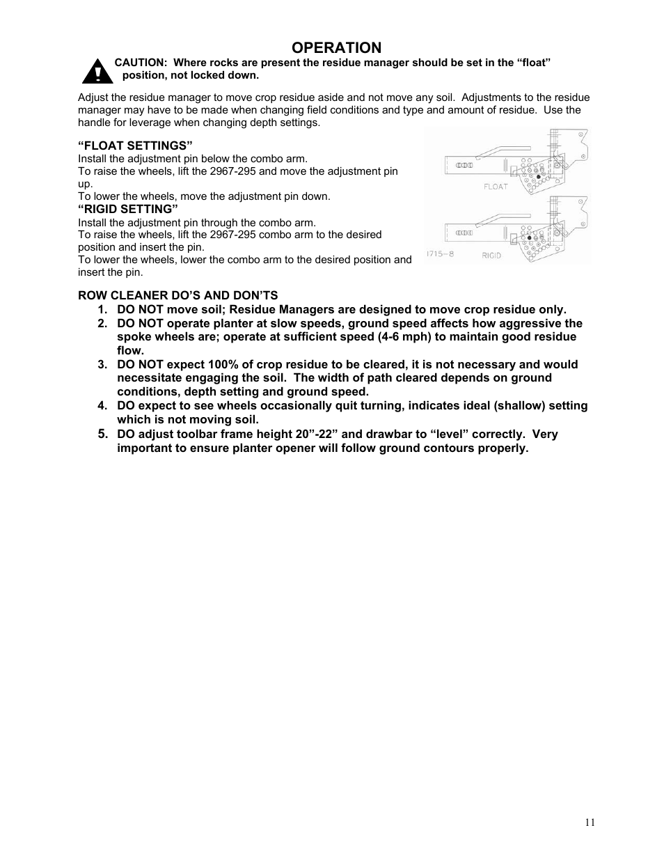 Operation | Yetter 2967-024 Titan Residue Manager User Manual | Page 11 / 20