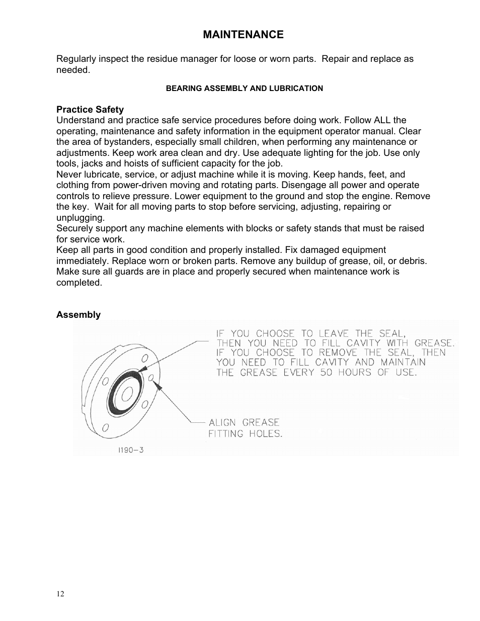 Maintenance | Yetter 2967-024 Titan Residue Manager User Manual | Page 12 / 20