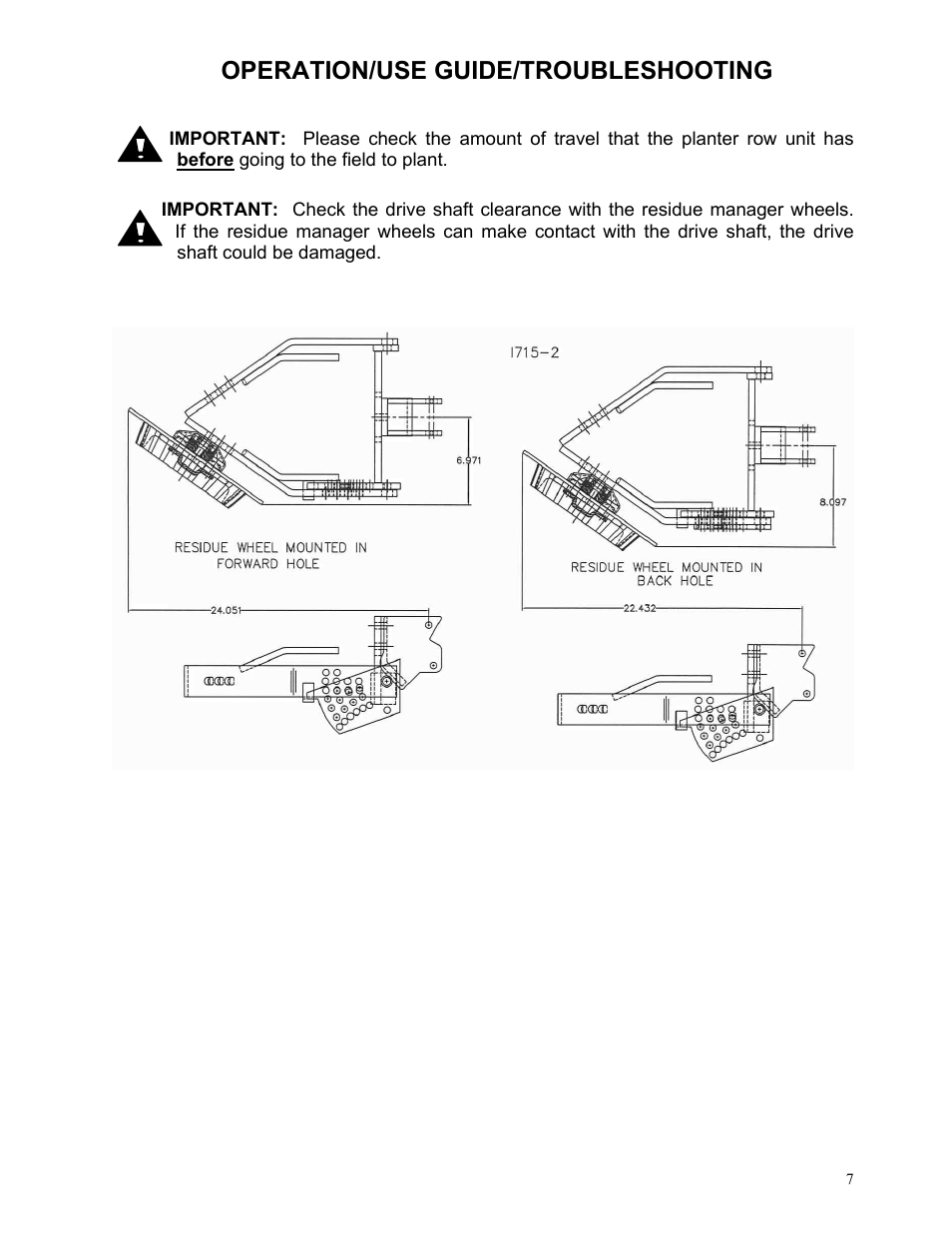 Operation/use guide/troubleshooting | Yetter 2967-024 Titan Residue Manager User Manual | Page 7 / 20