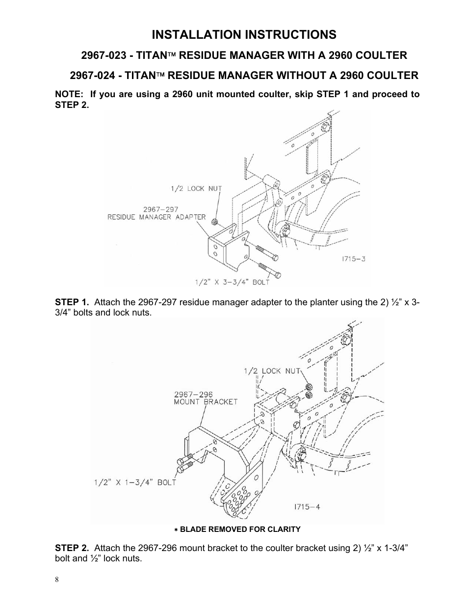 Installation instructions | Yetter 2967-024 Titan Residue Manager User Manual | Page 8 / 20