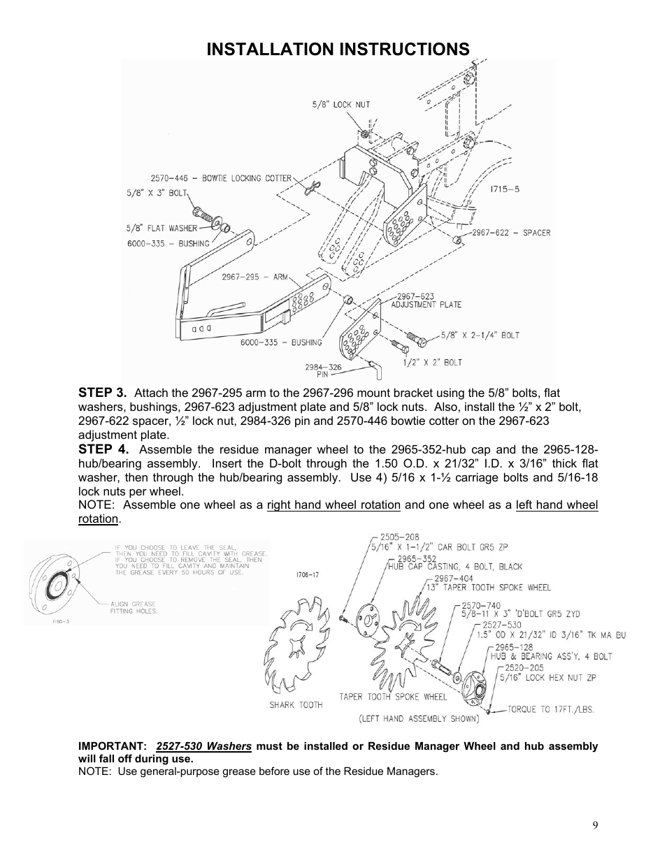 Installation instructions | Yetter 2967-024 Titan Residue Manager User Manual | Page 9 / 20