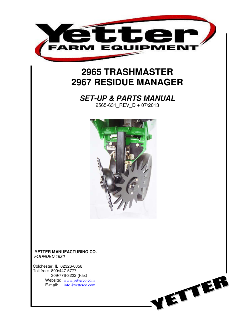 Yetter 2967-082 Residue Managers User Manual | 28 pages