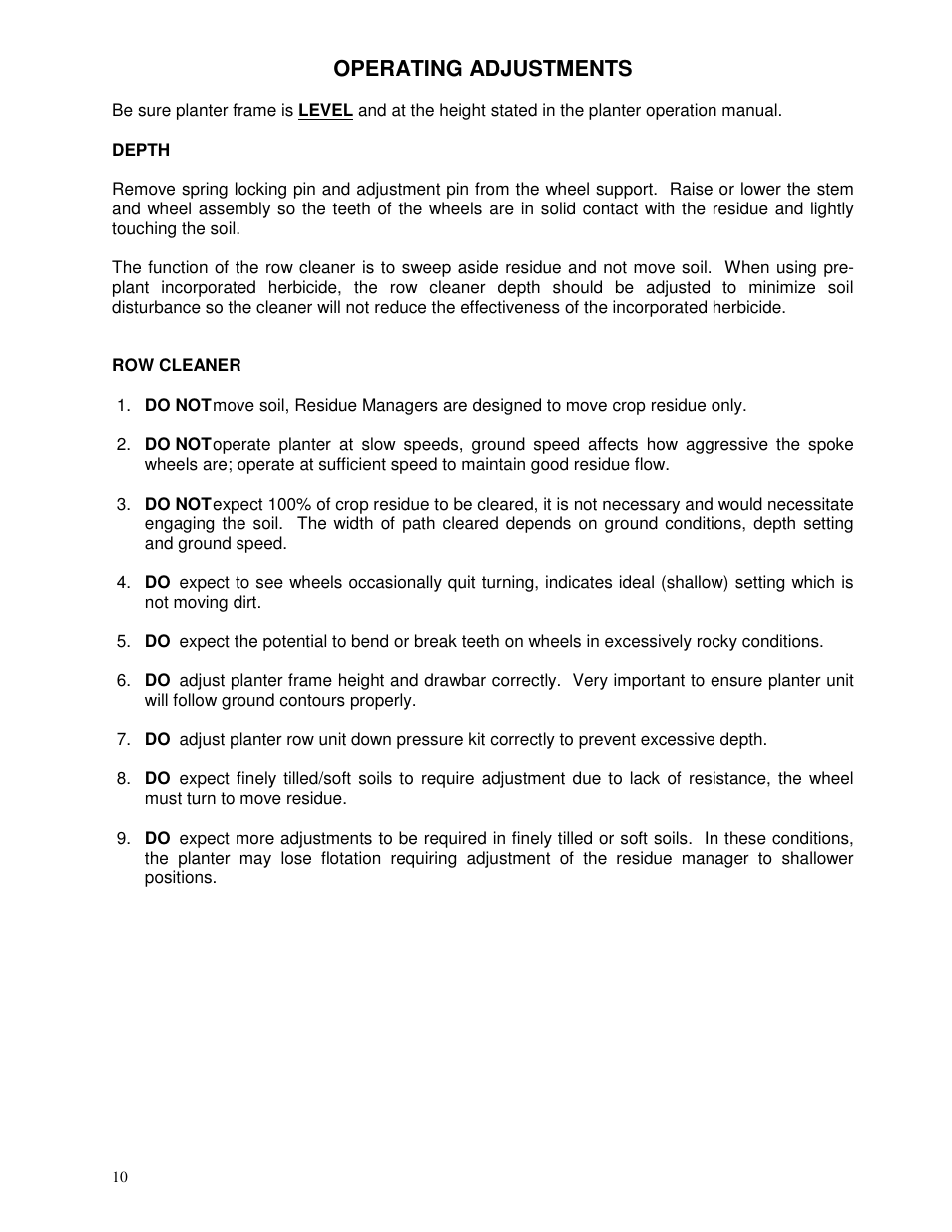 Operating adjustments | Yetter 2967-082 Residue Managers User Manual | Page 10 / 28