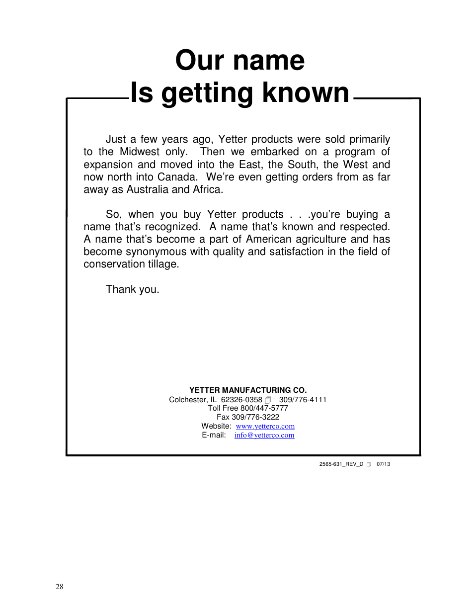 Our name is getting known | Yetter 2967-082 Residue Managers User Manual | Page 28 / 28