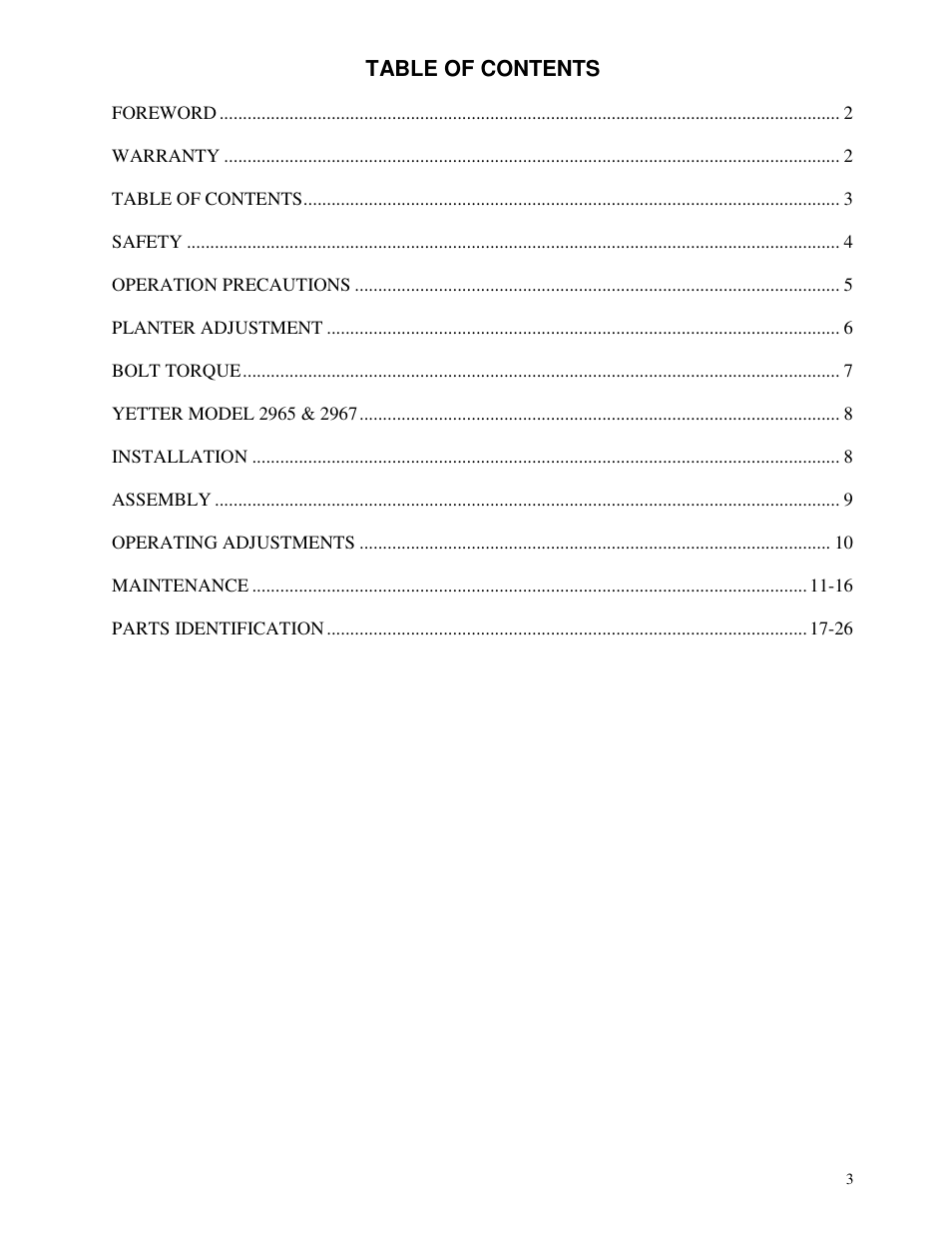 Yetter 2967-082 Residue Managers User Manual | Page 3 / 28