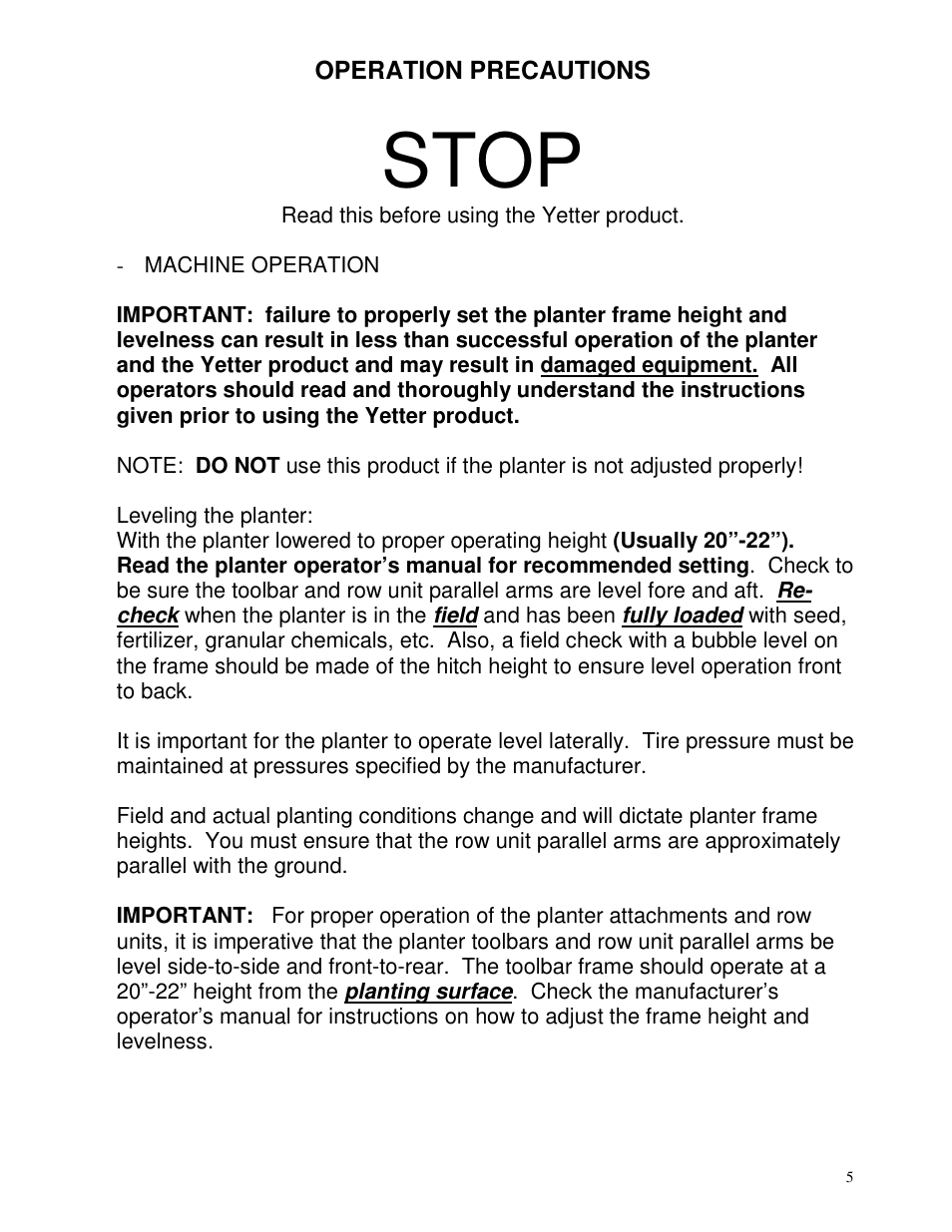 Stop | Yetter 2967-082 Residue Managers User Manual | Page 5 / 28