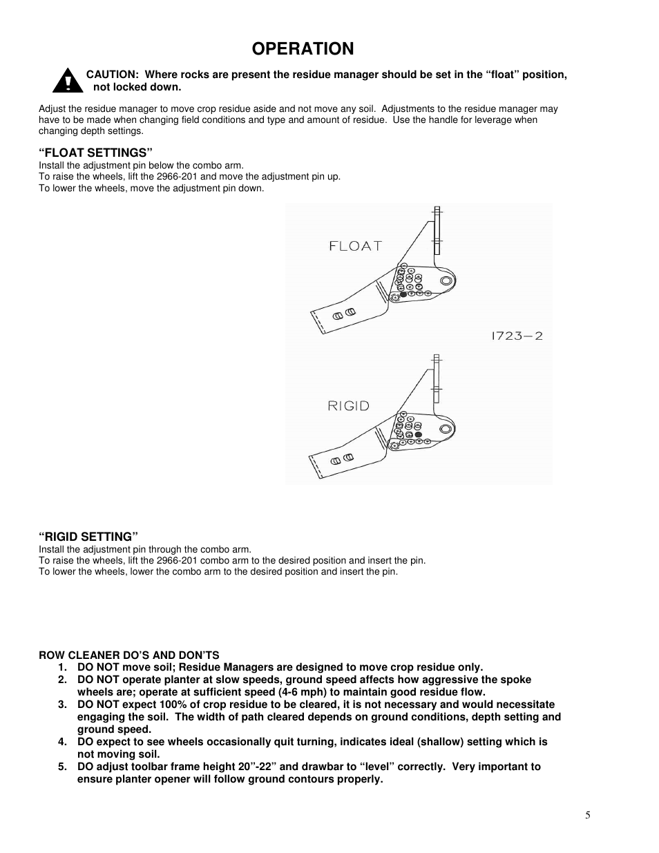 Operation | Yetter 2967-097 TITAN Series Short U.N.T. CNH Residue Manager User Manual | Page 5 / 20