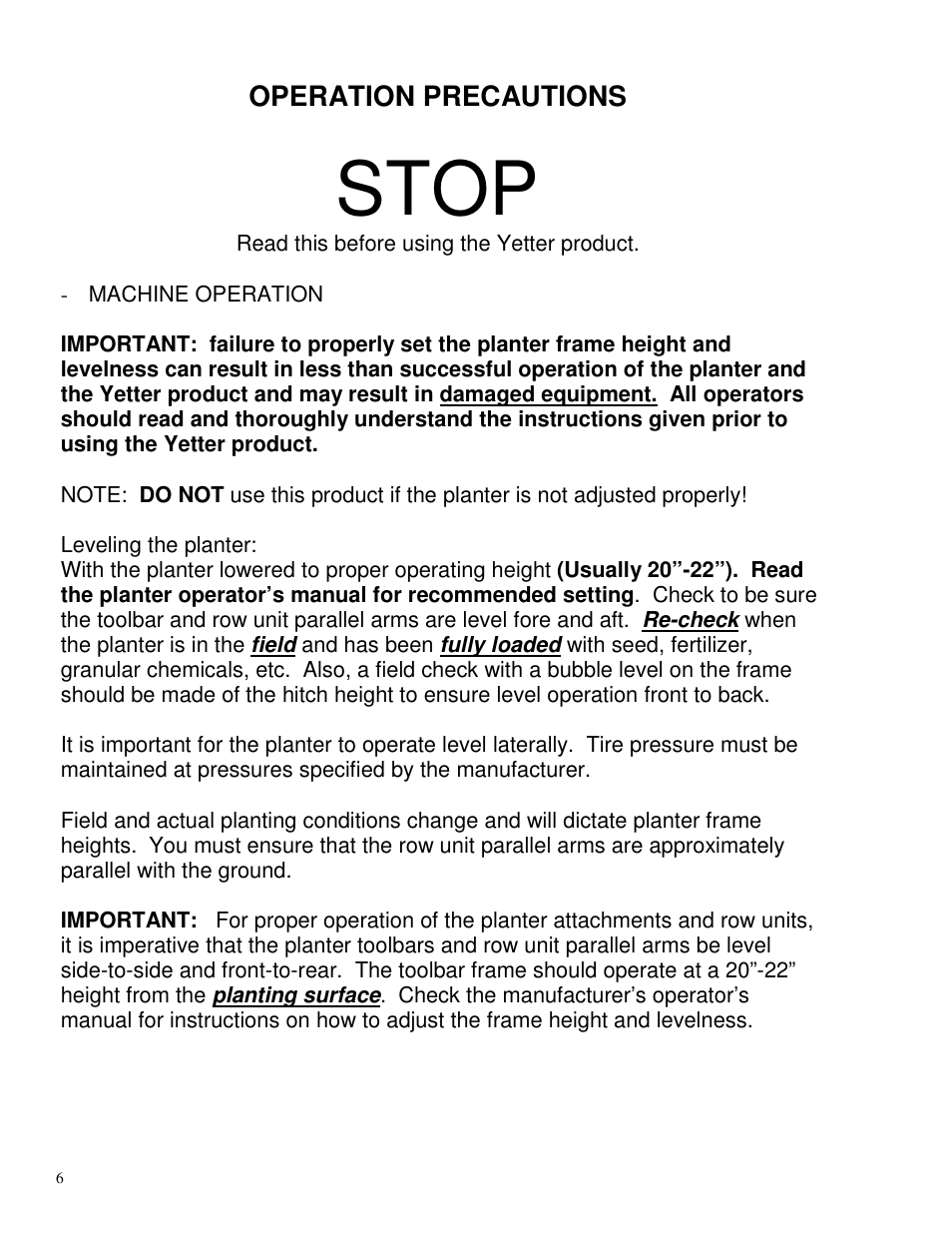 Stop | Yetter 2967-097 TITAN Series Short U.N.T. CNH Residue Manager User Manual | Page 6 / 20