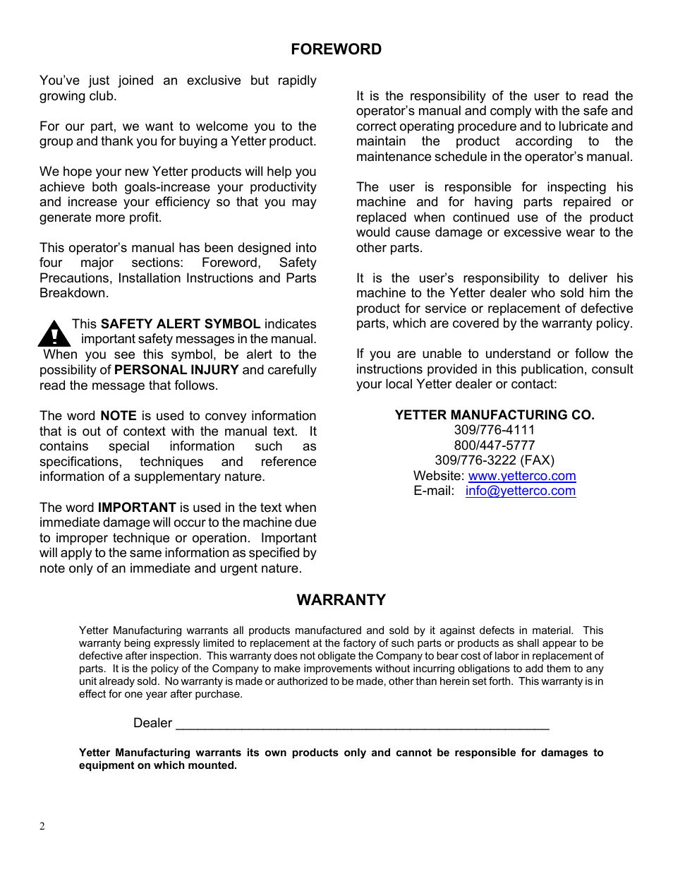 Yetter 2967-031 Residue Manager Attachment For 2960-130 - Unit Mounted Double Arm Conservation Coulter User Manual | Page 2 / 16