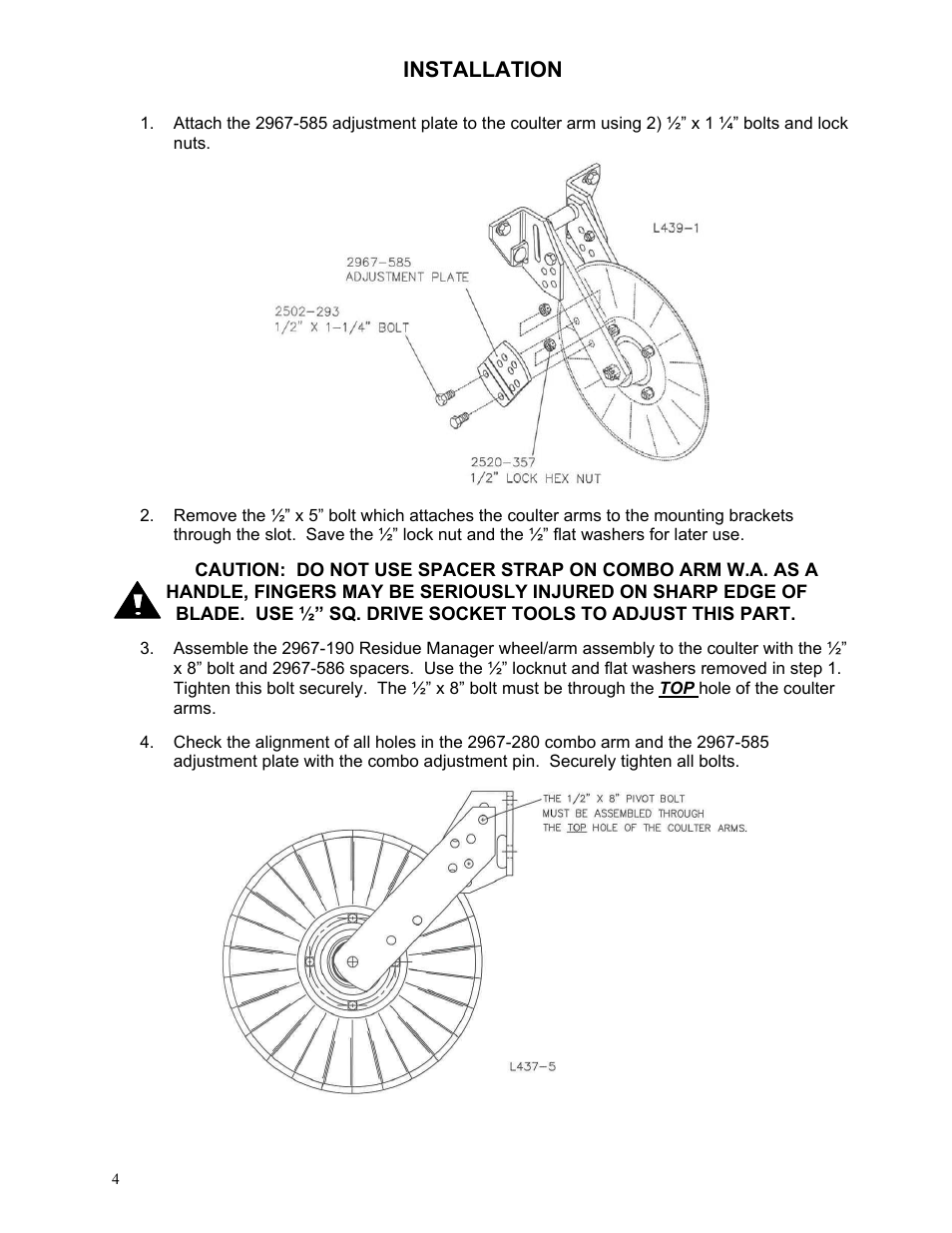 Installation | Yetter 2967-031 Residue Manager Attachment For 2960-130 - Unit Mounted Double Arm Conservation Coulter User Manual | Page 4 / 16