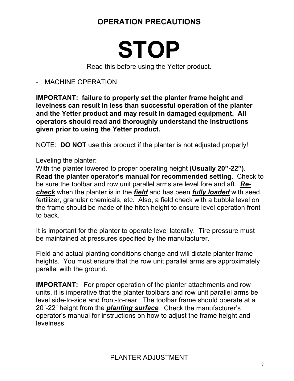 Stop | Yetter 2967-031 Residue Manager Attachment For 2960-130 - Unit Mounted Double Arm Conservation Coulter User Manual | Page 7 / 16