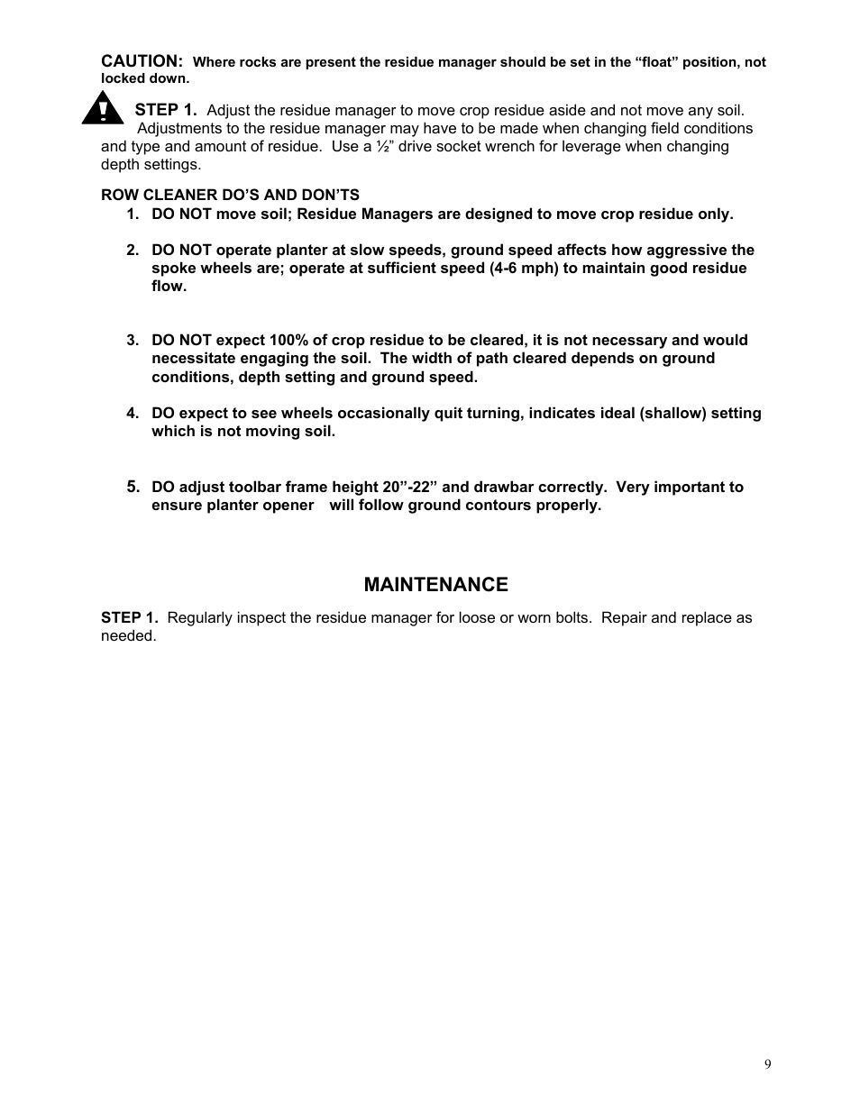 Maintenance | Yetter 2967-031 Residue Manager Attachment For 2960-130 - Unit Mounted Double Arm Conservation Coulter User Manual | Page 9 / 16