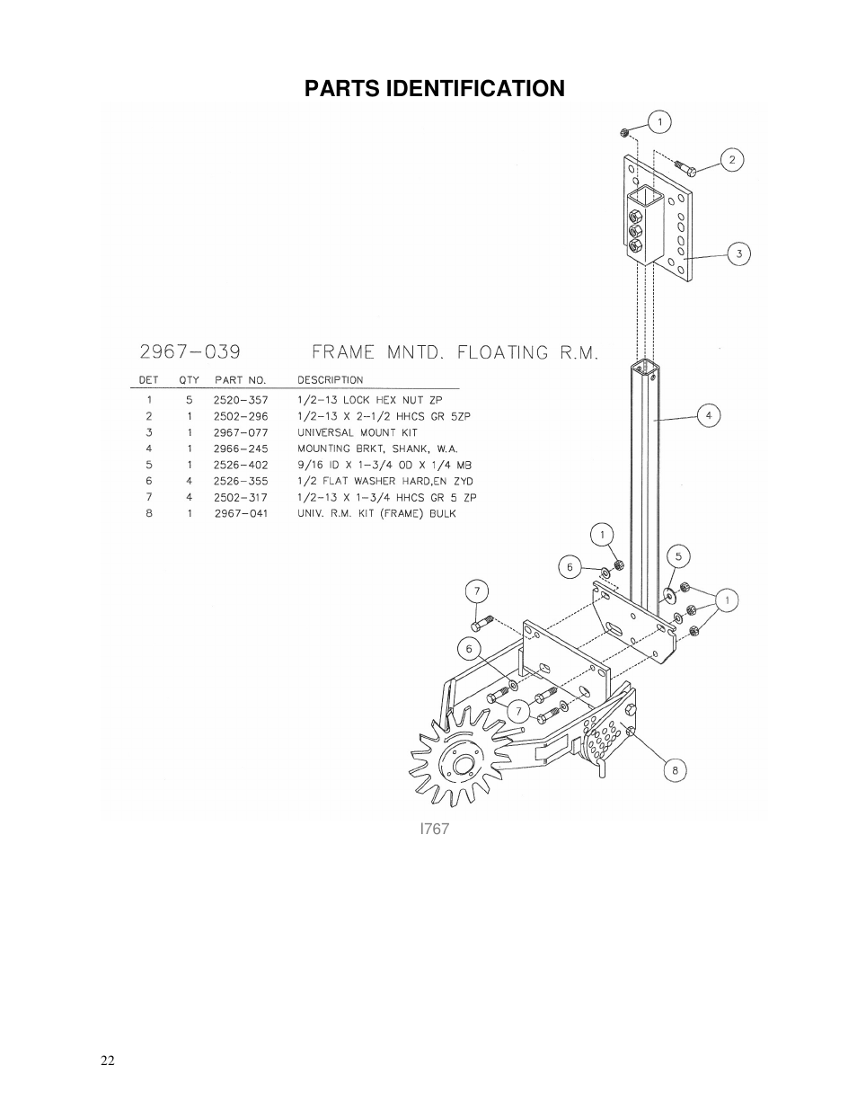 Parts identification | Yetter 2967-039 Titan C-Shank Mounted Residue Manager User Manual | Page 22 / 24
