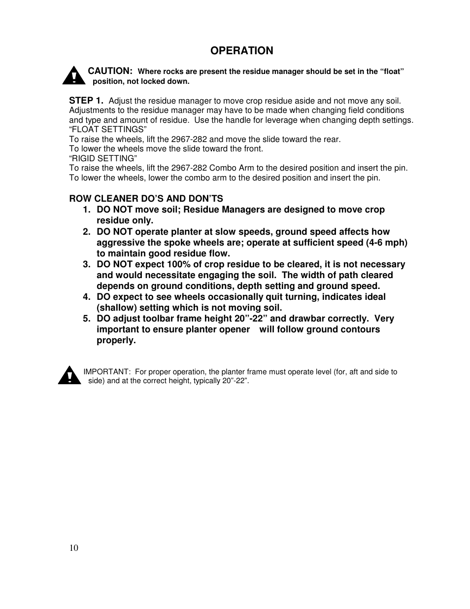 Operation | Yetter 2967-035 TITAN Universal Face Plate Mounted Floating Residue Manager User Manual | Page 10 / 20