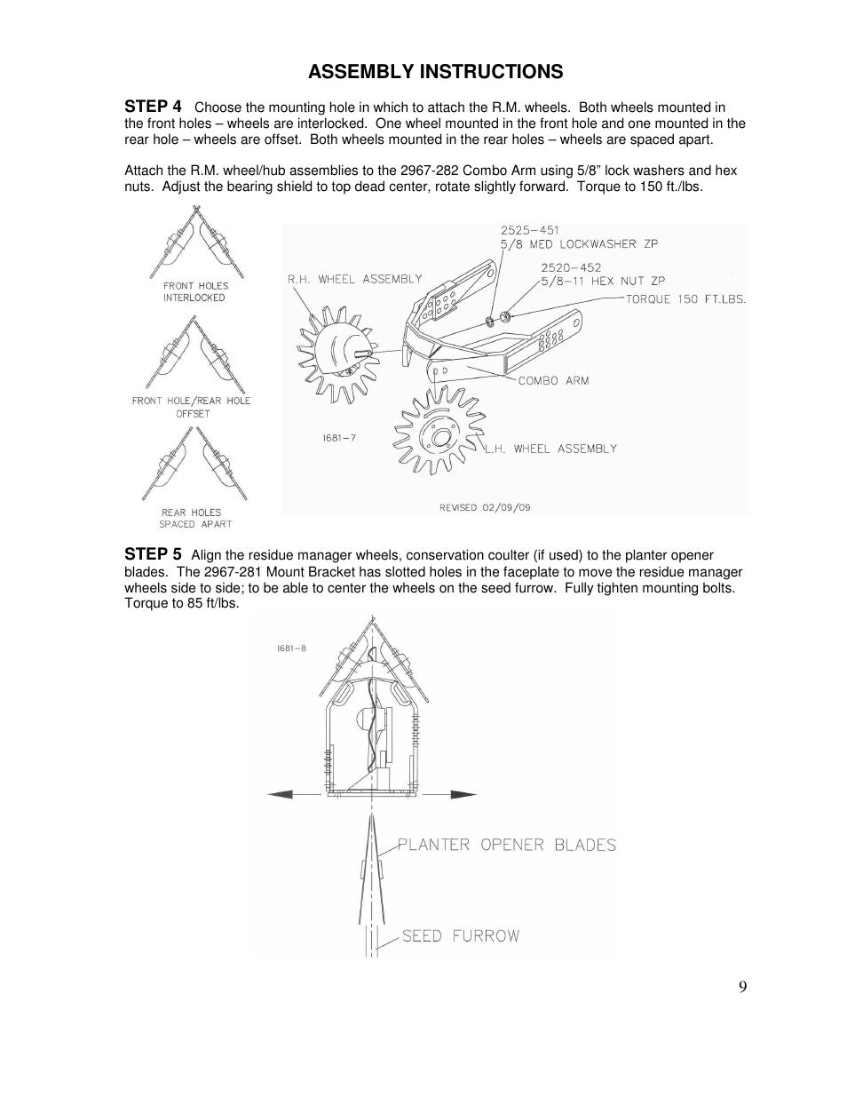Assembly instructions | Yetter 2967-035 TITAN Universal Face Plate Mounted Floating Residue Manager User Manual | Page 9 / 20