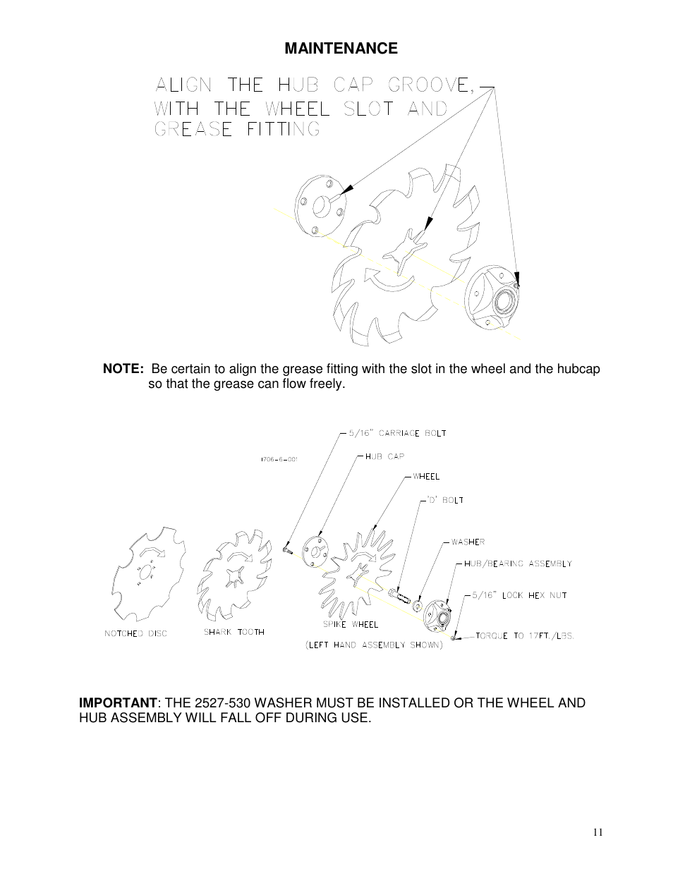 Maintenance | Yetter 2967-048 Narrow Row Residue Manager User Manual | Page 11 / 20