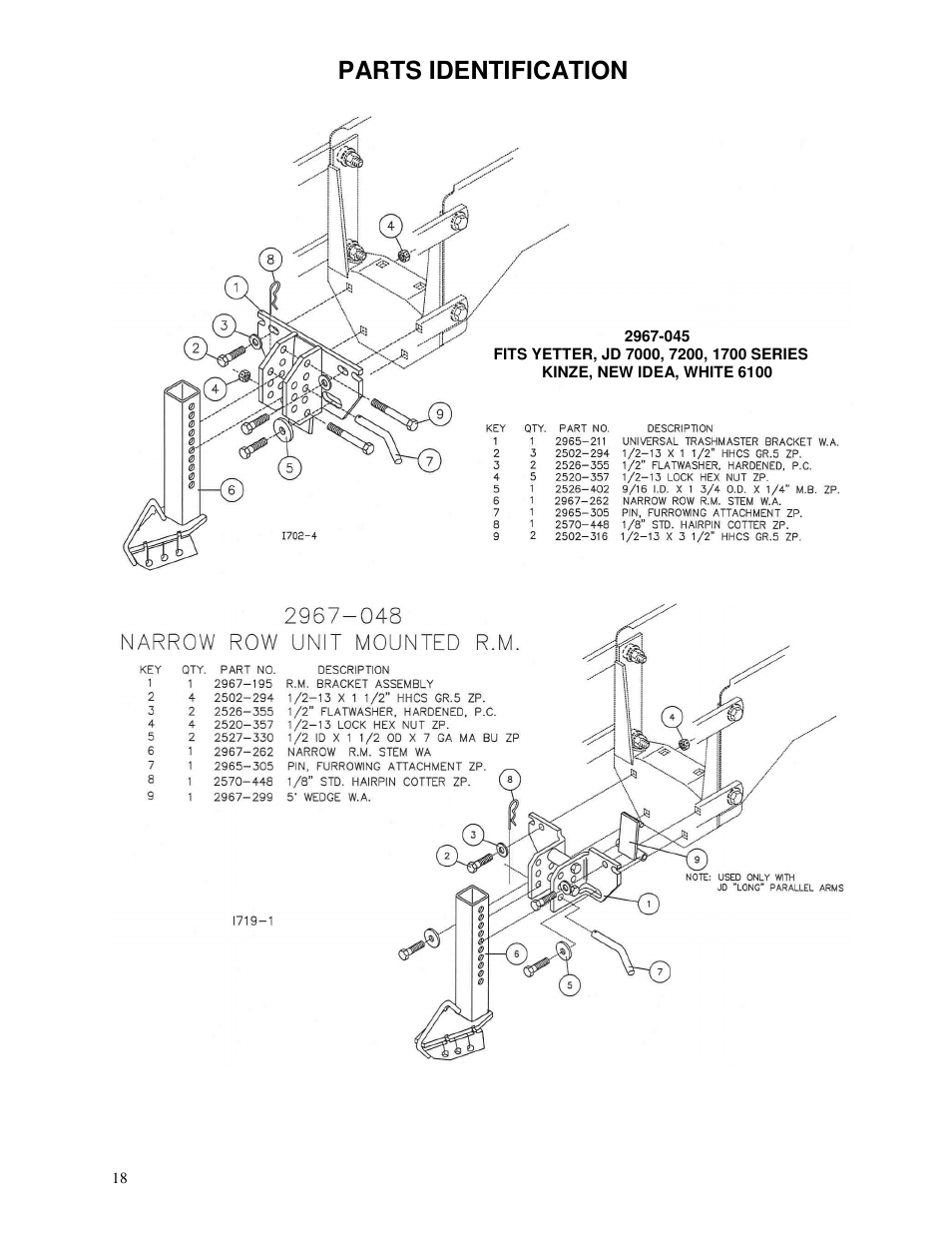 Parts identification | Yetter 2967-048 Narrow Row Residue Manager User Manual | Page 18 / 20