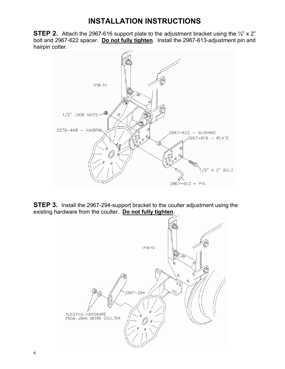 Installation instructions | Yetter 2967-037 TITAN Residue Manager for John Deere Coulter User Manual | Page 6 / 9