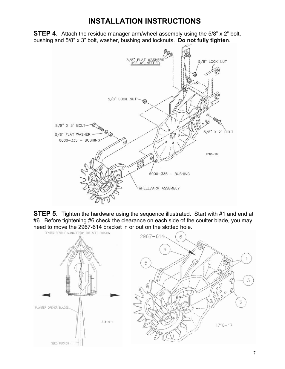 Installation instructions, Step 4, Step 5 | Yetter 2967-037 TITAN Residue Manager for John Deere Coulter User Manual | Page 7 / 9