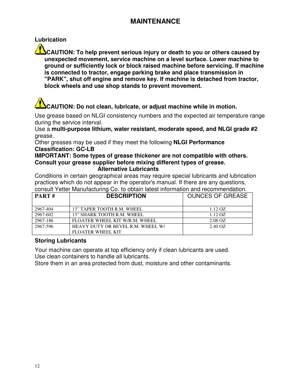 Maintenance | Yetter 2967-043 TITAN Screw Adjust Residue Manager for John Deere HD Coulter User Manual | Page 12 / 20