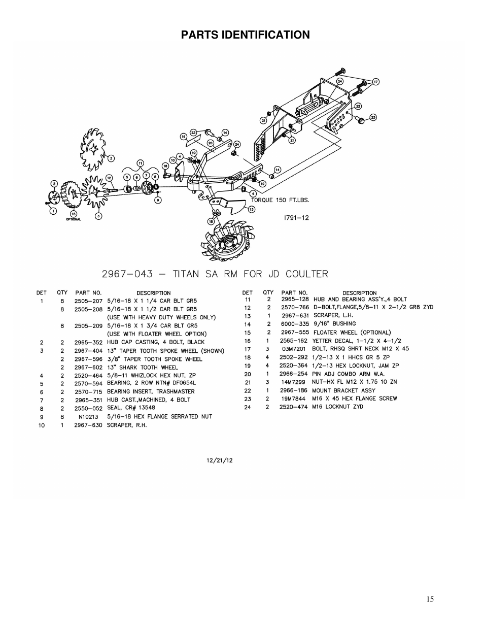 Yetter 2967-043 TITAN Screw Adjust Residue Manager for John Deere HD Coulter User Manual | Page 15 / 20