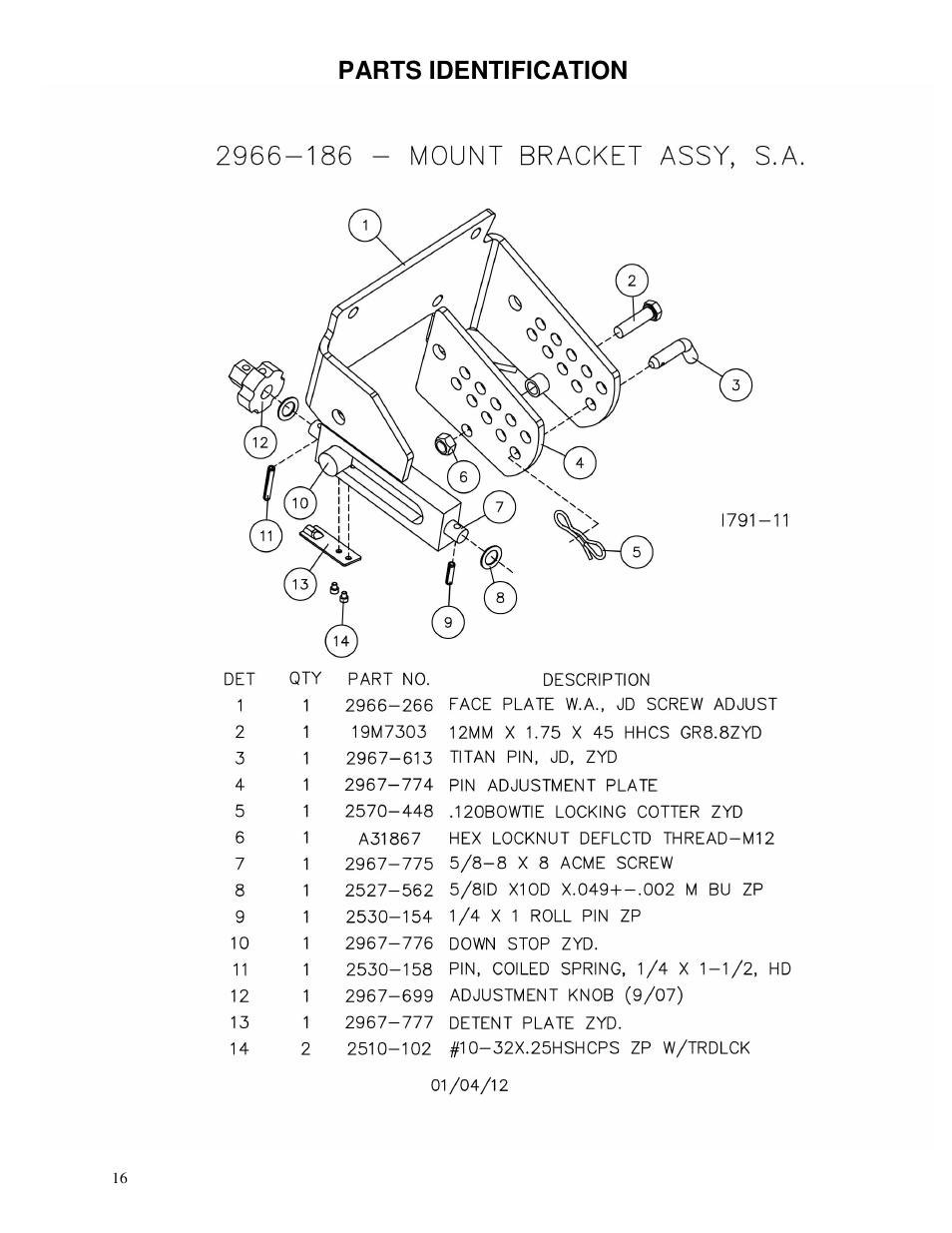 Parts identification | Yetter 2967-043 TITAN Screw Adjust Residue Manager for John Deere HD Coulter User Manual | Page 16 / 20