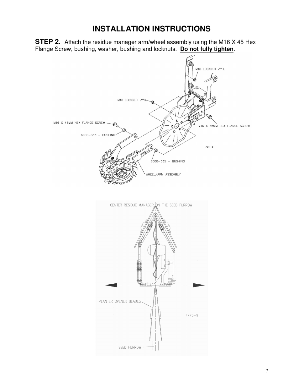 Installation instructions, Step 2 | Yetter 2967-043 TITAN Screw Adjust Residue Manager for John Deere HD Coulter User Manual | Page 7 / 20