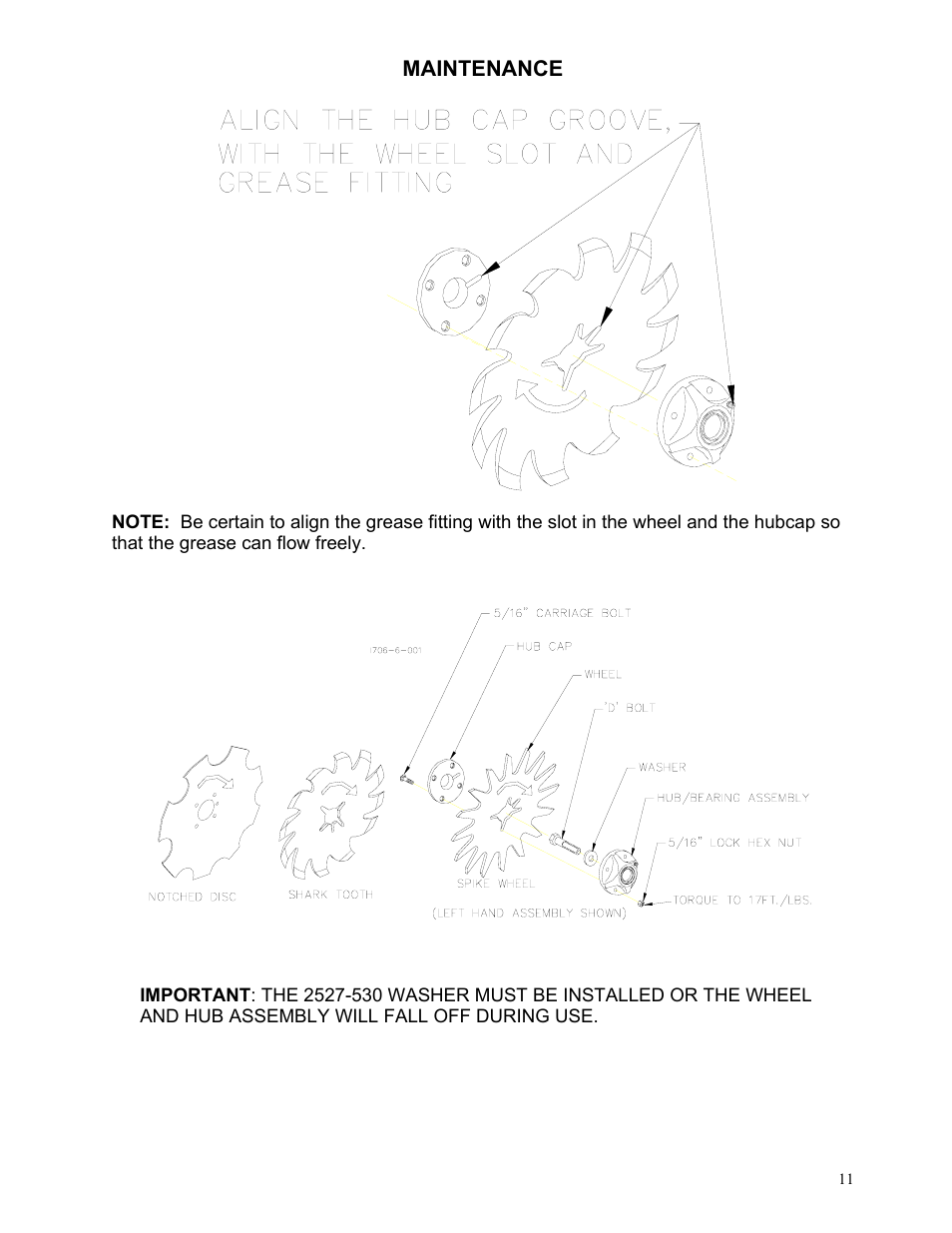 Maintenance | Yetter 2967-047 TITAN Residue Manager for John Deere HD Coulter User Manual | Page 11 / 20
