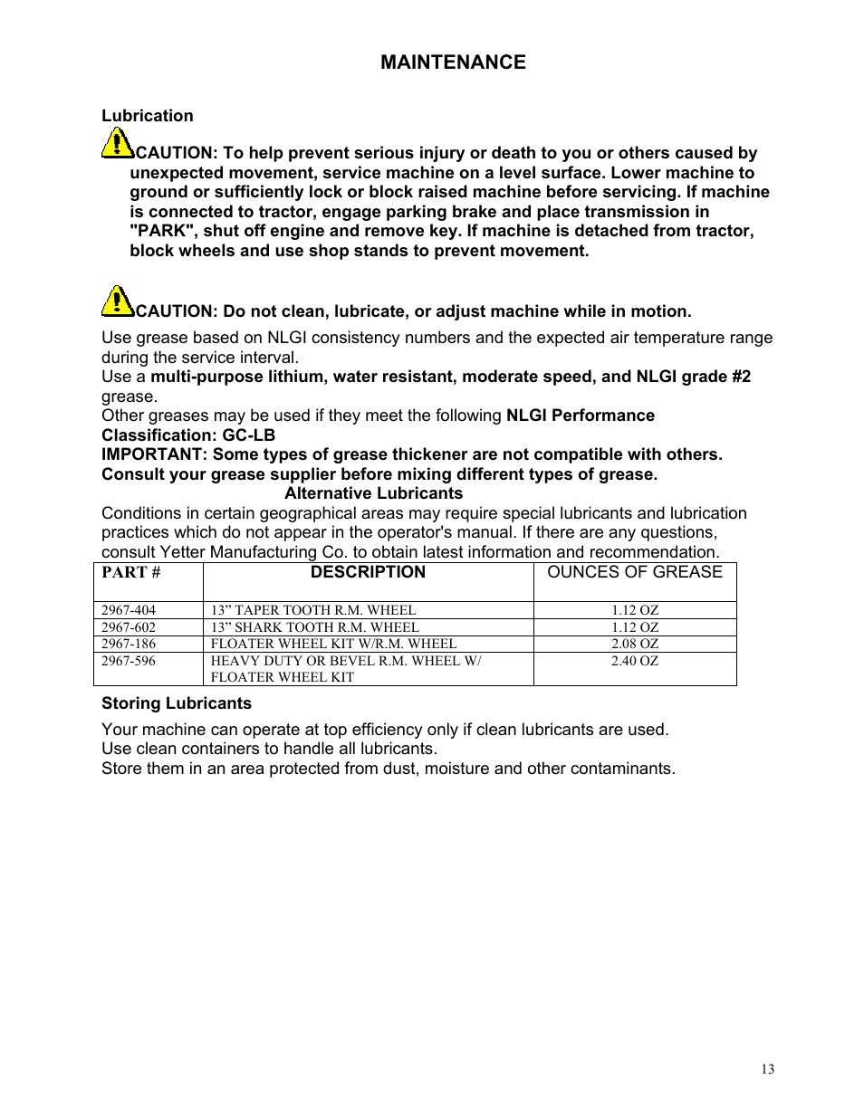 Maintenance | Yetter 2967-047 TITAN Residue Manager for John Deere HD Coulter User Manual | Page 13 / 20