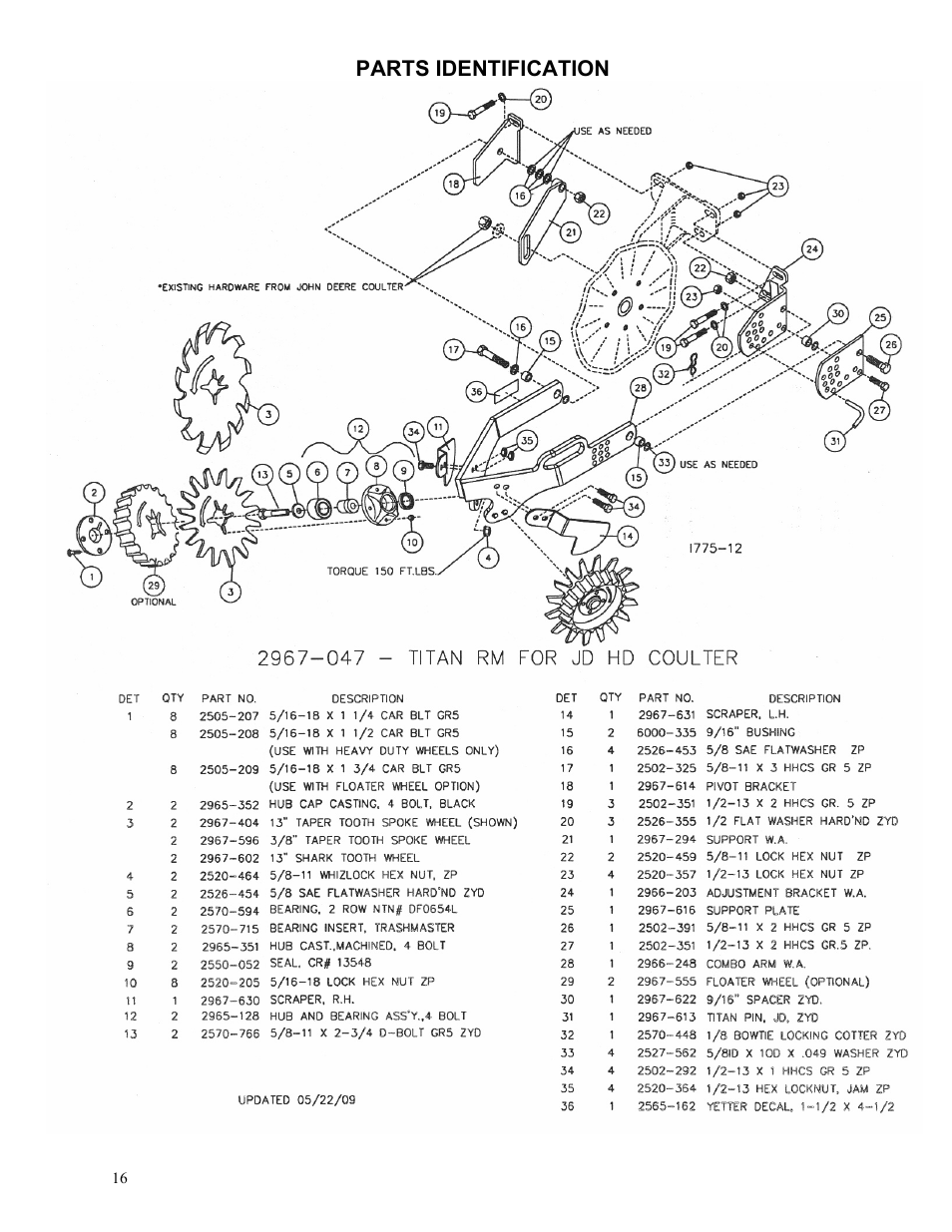 Yetter 2967-047 TITAN Residue Manager for John Deere HD Coulter User Manual | Page 16 / 20