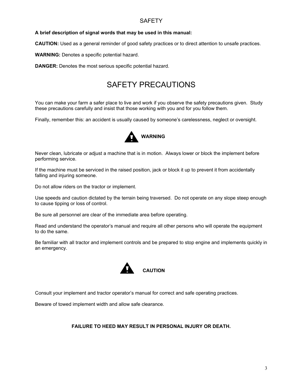 Safety precautions | Yetter 2967-047 TITAN Residue Manager for John Deere HD Coulter User Manual | Page 3 / 20