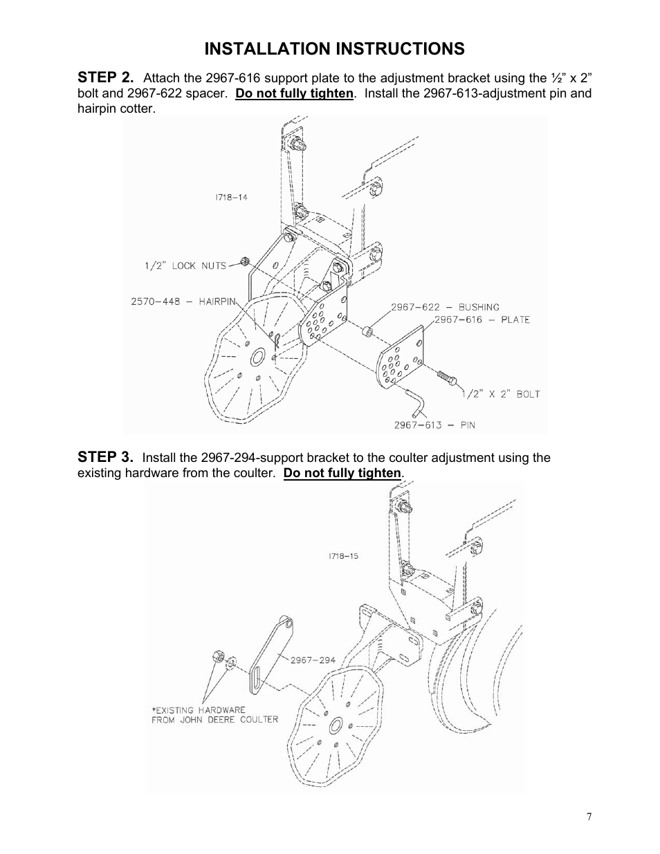 Installation instructions | Yetter 2967-047 TITAN Residue Manager for John Deere HD Coulter User Manual | Page 7 / 20