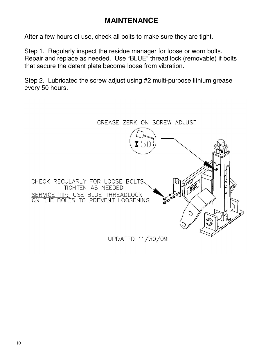 Maintenance | Yetter 2967-009 Residue Manager User Manual | Page 10 / 20