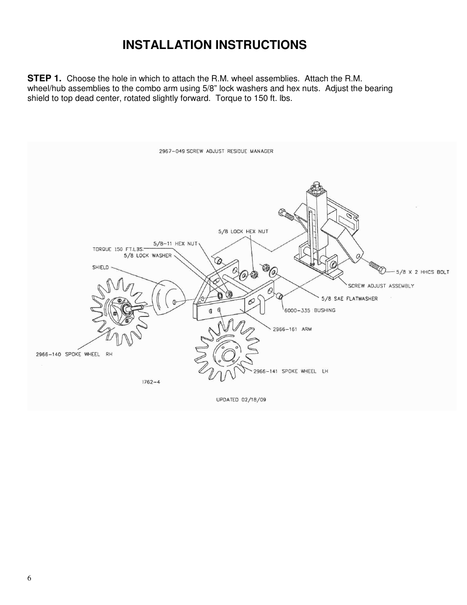 Installation instructions | Yetter 2967-009 Residue Manager User Manual | Page 6 / 20