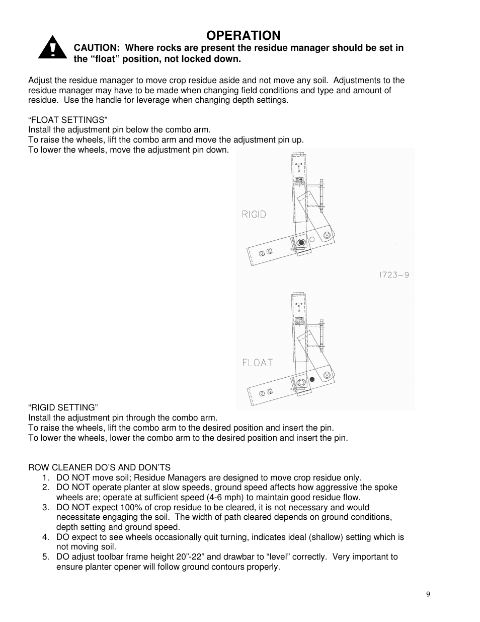 Operation | Yetter 2967-009 Residue Manager User Manual | Page 9 / 20