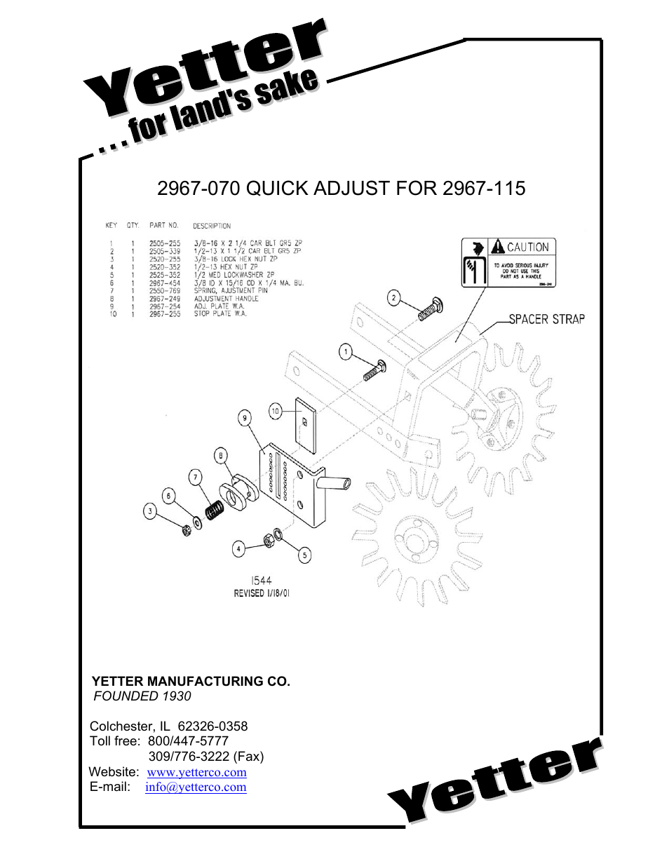 Yetter 2967-070 Quick Adjust for 2967-115 User Manual | 2 pages
