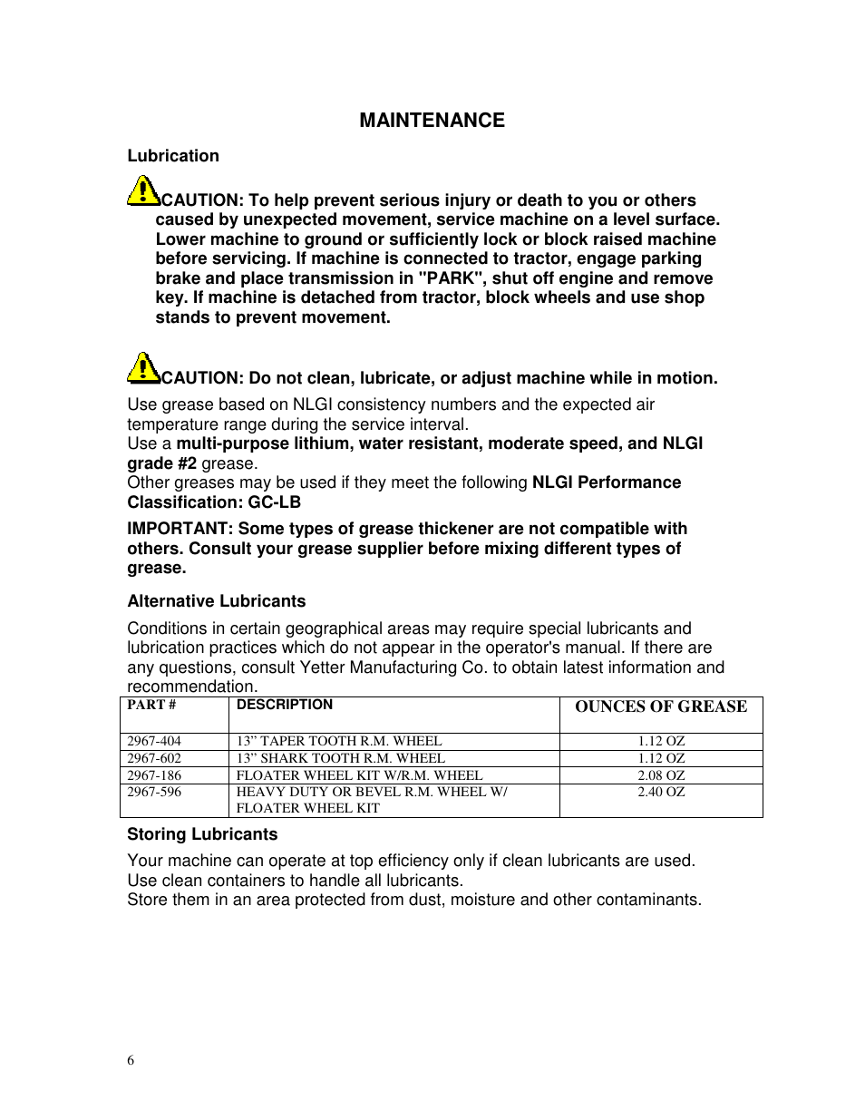 Maintenance | Yetter 2967-081 Residue Manager for JD Screw Adjust User Manual | Page 6 / 8