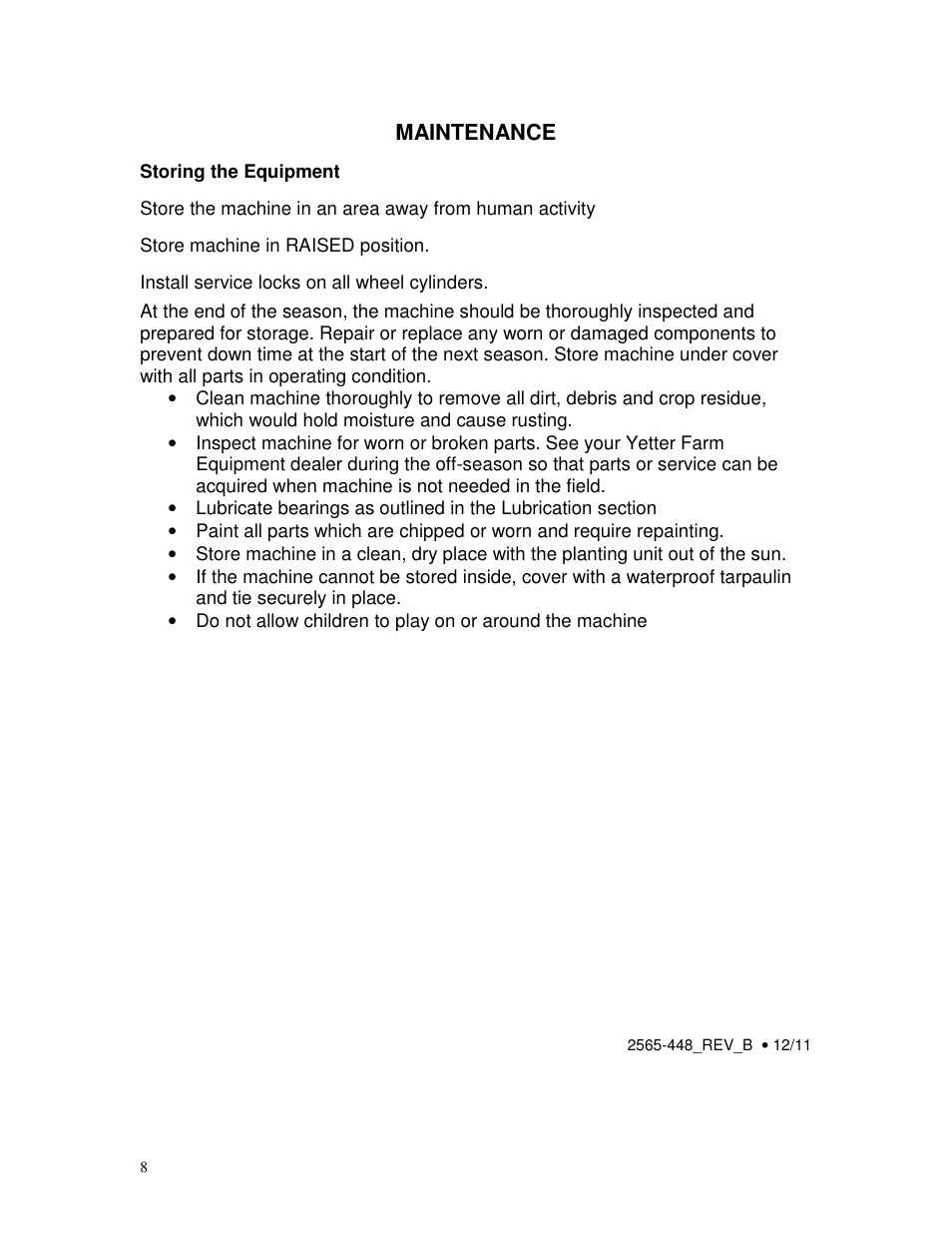 Yetter 2967-081 Residue Manager for JD Screw Adjust User Manual | Page 8 / 8