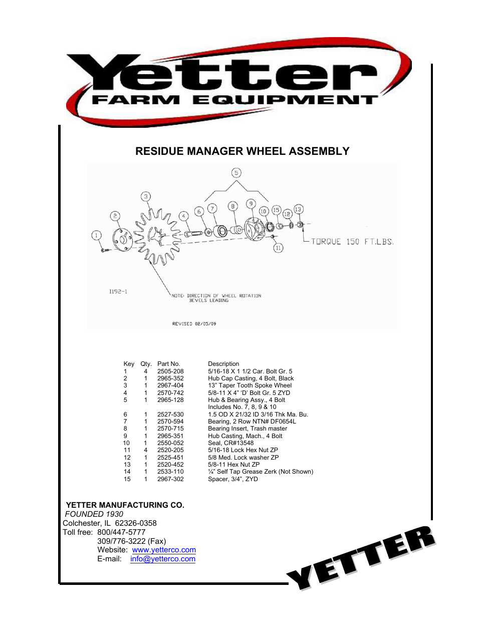 Yetter 2967-101 wheel assembly User Manual | 8 pages