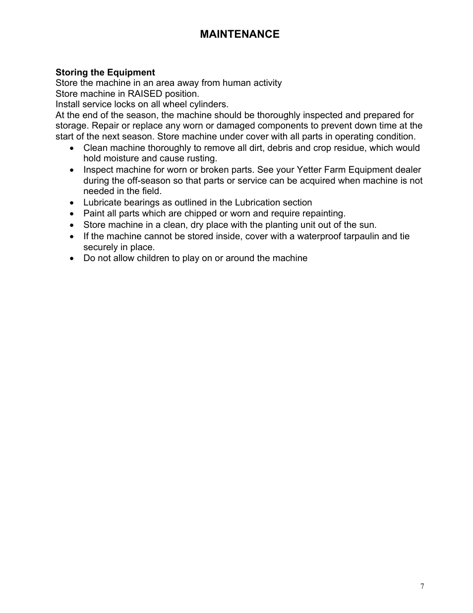 Maintenance | Yetter 2967-101 wheel assembly User Manual | Page 7 / 8